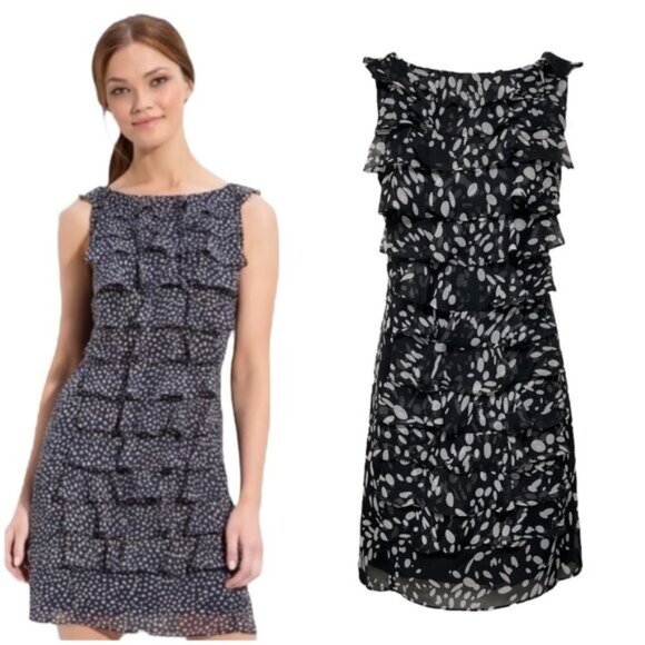 Adrianna Papell Sleeveless Black & White Tiered Ruffle Mini Dress Size 6 - Picture 1 of 11